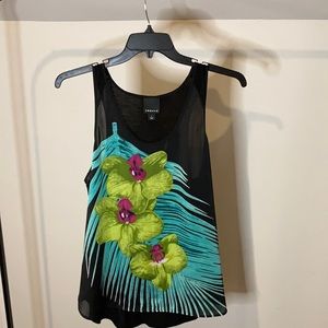 Trouve Mixed Media Floral Print Tank